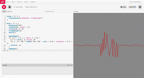 I kept the wave similar to before, but made it less high. Then I linked the wave to the x position of the mouse. So when the mouse moves left and right, the wave moves with it.