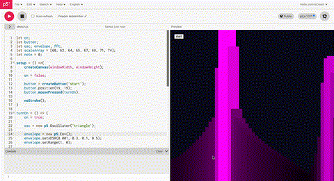 I changed the sound to play the next note every frames. I also changed the colour to purple.