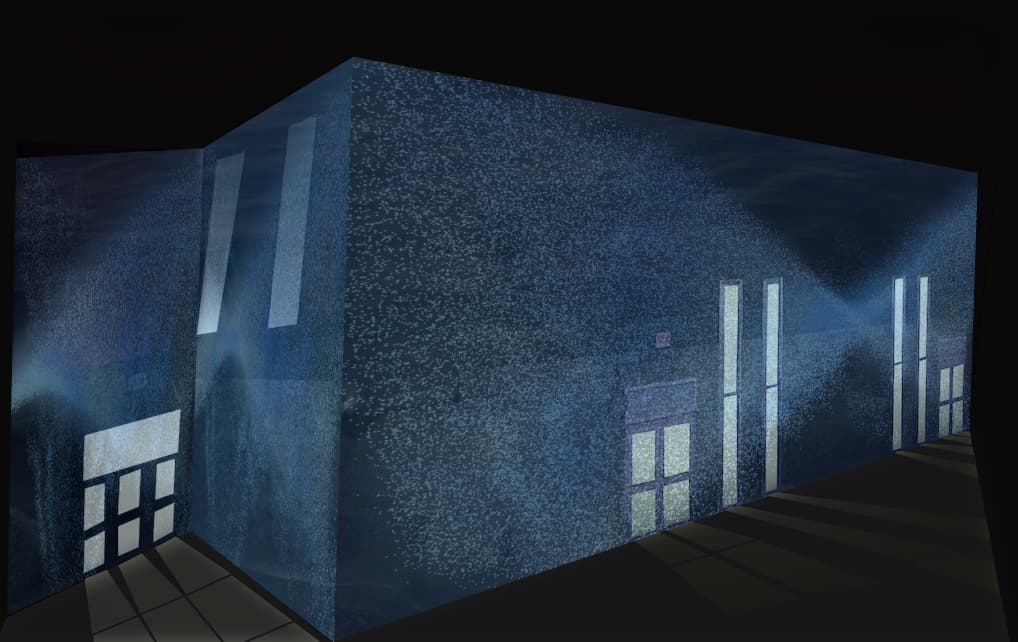 Finally, I combined all previous layers, like the particles, the blurred glow, the colour adjustments, and the natural texture overlay. This version best represented the water element I wanted for the projection mapping.