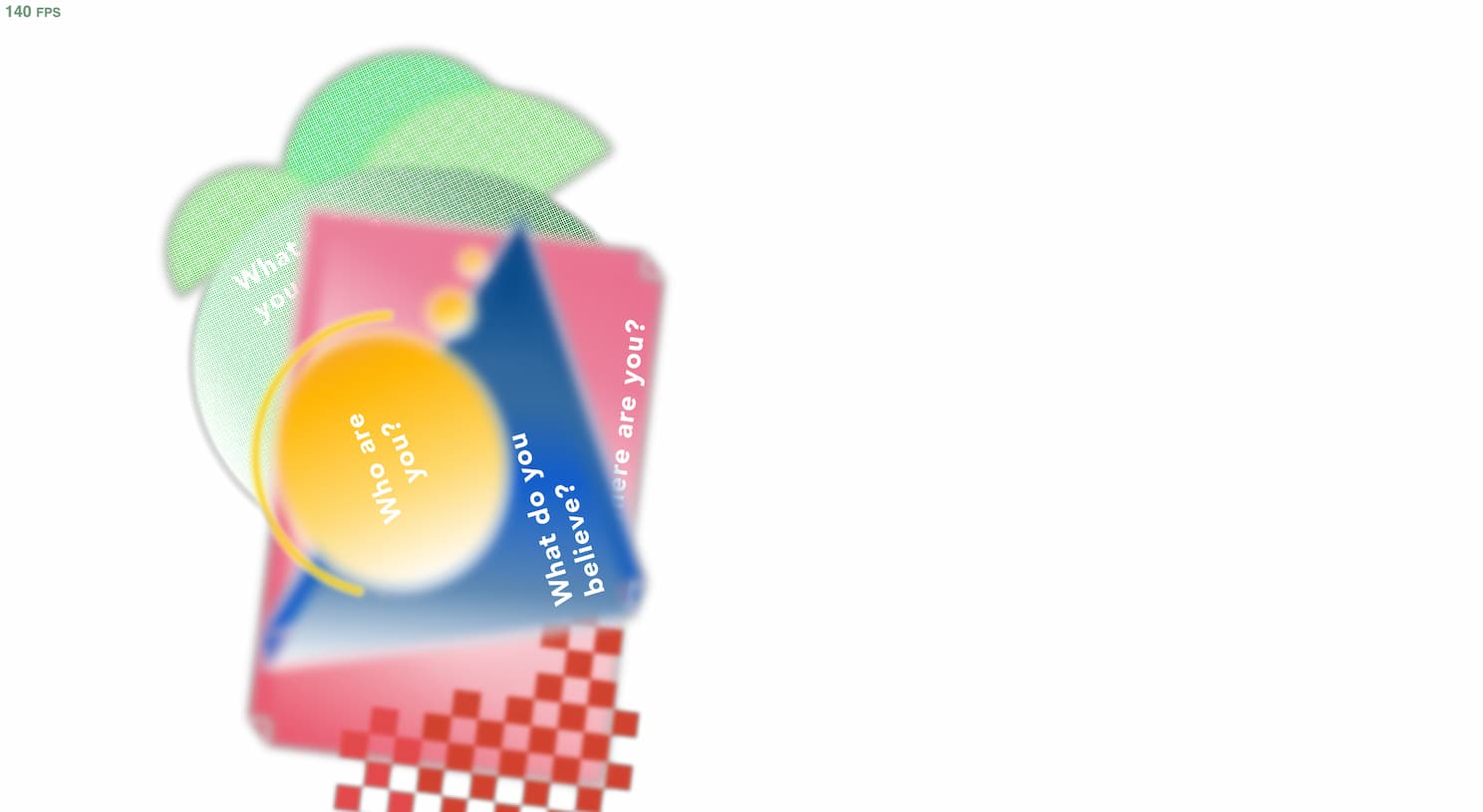 I put my visual elements into the p5 sketch and use facial recognition to play with different angles.