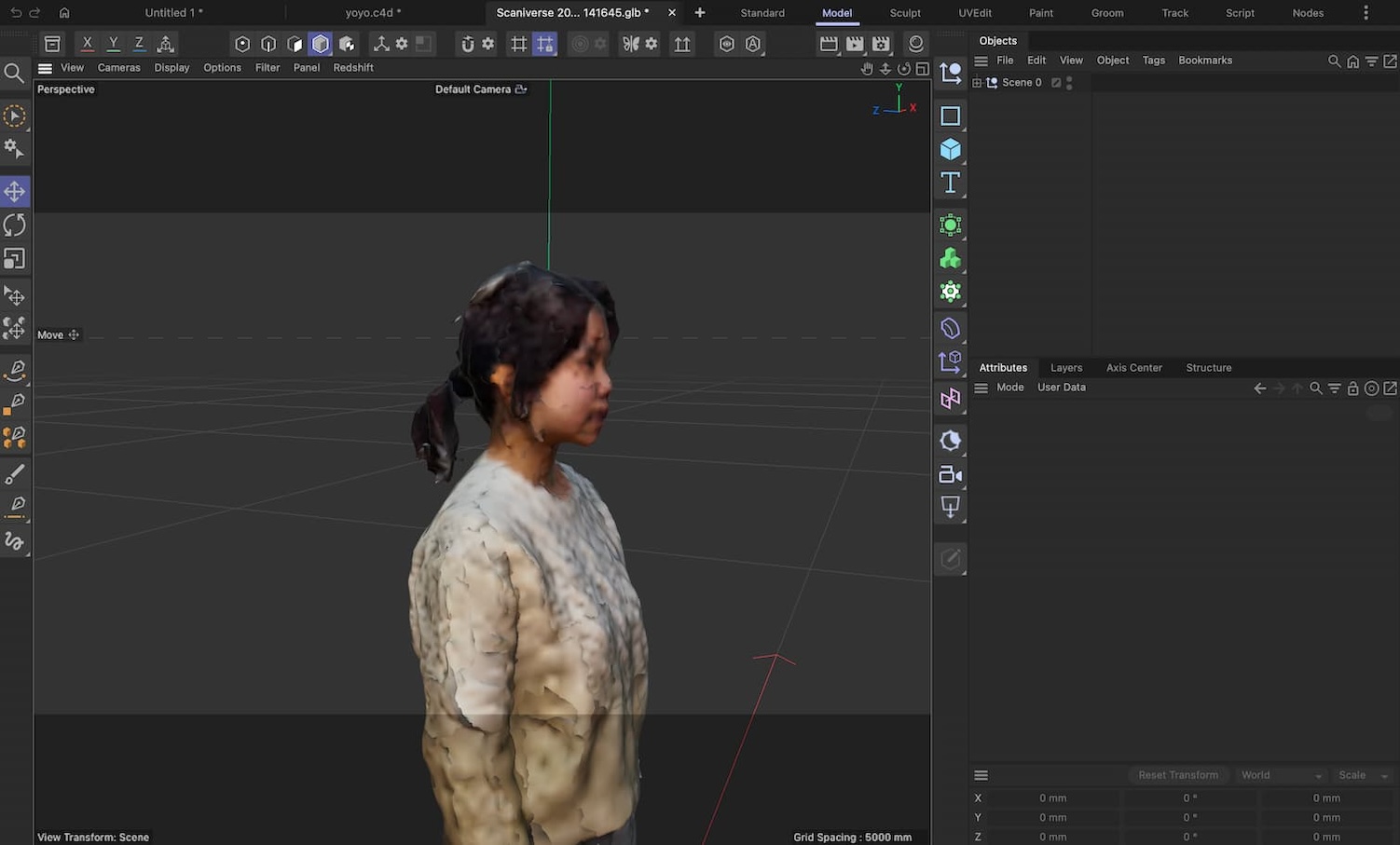 Side view of my face. I also tested scanning face, and I noticed that hair was much harder to capture. The scan made the hair look blocky and unnatural.